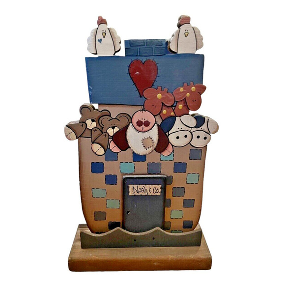 NOAH'S ARK Noah & Co Standing Plaque Wood Picture Folk Retro Country 11.5 x. 6.5 - Picture 1 of 6
